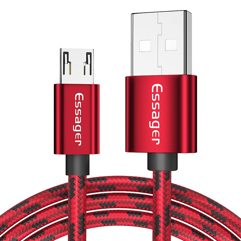 Essager micro cabo de carga usb cabo de data 3a cabo de carga rápida 0.25/1/2 m usbc micro cabo para todo o telefone android: Red 1m