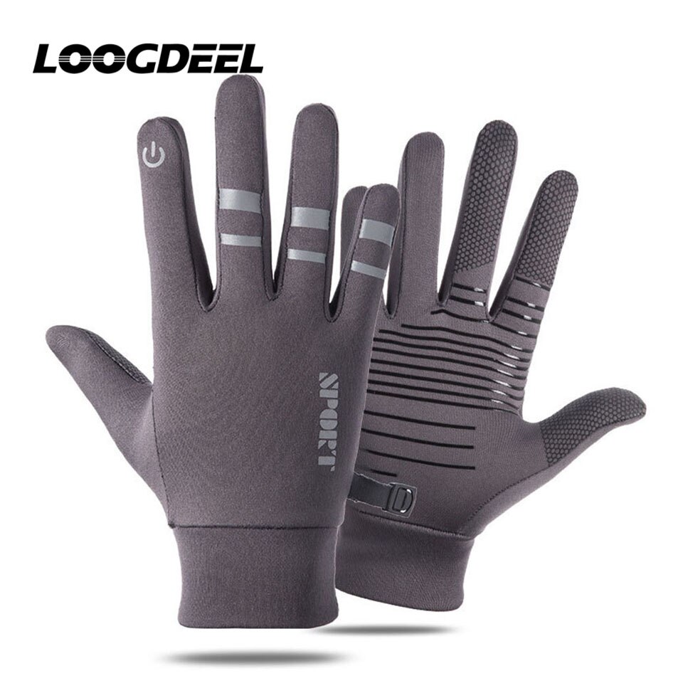 LOOGDEEL-guantes de pesca térmicos para hombre y mujer, manoplas antideslizantes de dedo completo, cálidas, a prueba de viento y con pantalla táctil, para invierno: Gray / XL