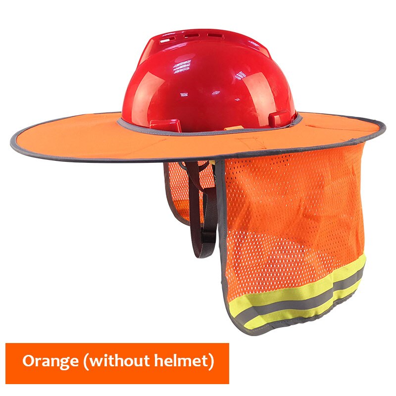 Solskjerm for vernehjelm sommer pustende bred lue full skygge byggearbeid vernehjelm reflekterende stripe halsskjold: Oransje