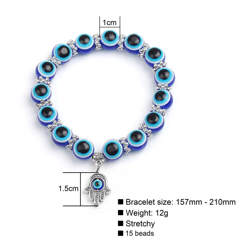 Blue Turkije Evil Eye Kralen Charm Armbanden Voor Vrouwen Mannen Fatima Hand Elastische Armband Sieraden: 1CM