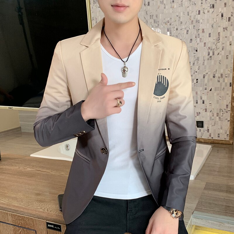 Blazer mænd mandlige gradient jakkesæt masculino koreansk stil slim fit casual mænd trend kjole jakke