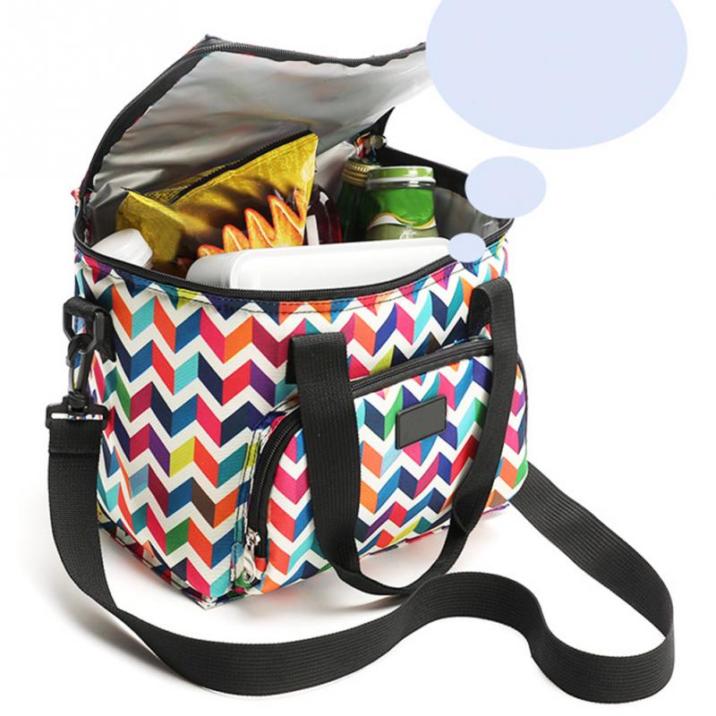 Oxford Double Layer Cooler Lunch Bag Printed Insulated Thermal Food Picnic Handbag Portable Shoulder Lunch Box Tote