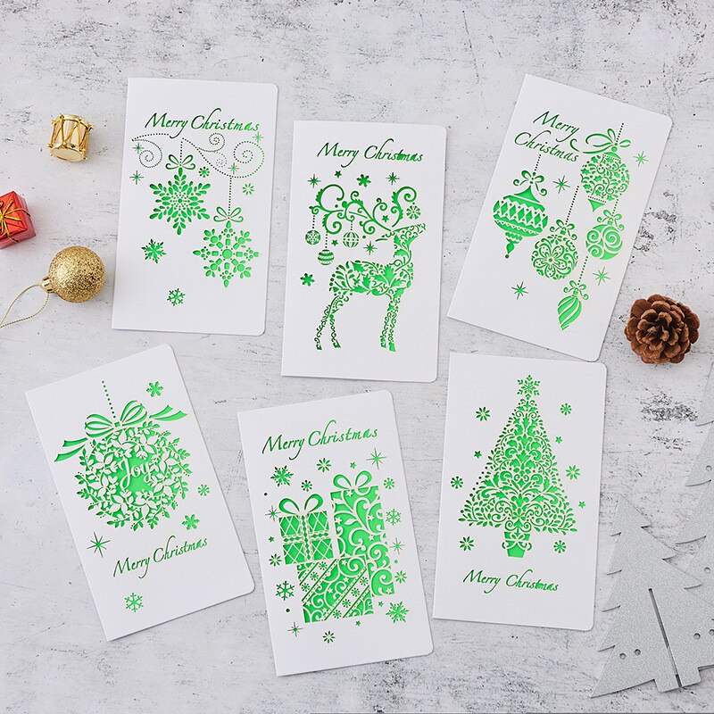 1 Kaart + 1 Envelop/Set Cartoon Hollow Out Wenskaarten Creatieve Papier Snijden Vrolijk Kerstfeest Kaarten Vouwen Xmas zegen Kaart