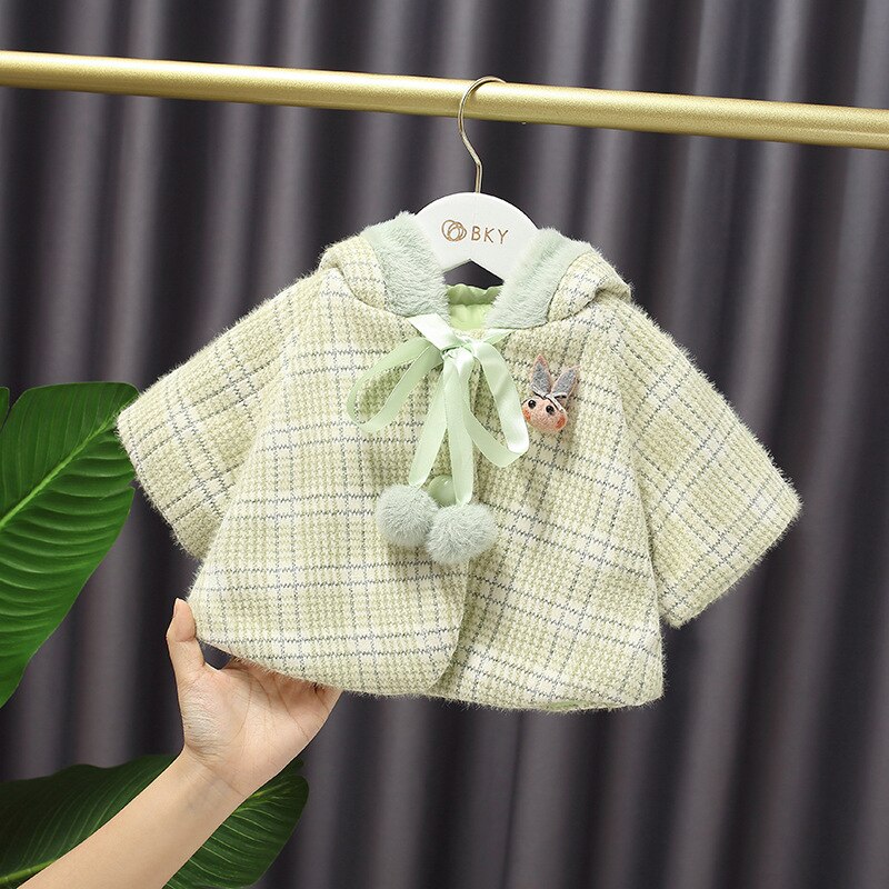 Baby Mädchen Süße Schal Gepolsterte Kapuze Mantel Winter Süße Plaid Nette Strickjacke freundlicher