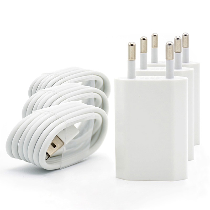 3 ensemble/lot prise ue chargeur mural ca USB pour iPhone 8 broches câble de charge USB + adaptateur chargeur de voyage pour Apple iPhone 5 5S 6 6S 7: Default Title