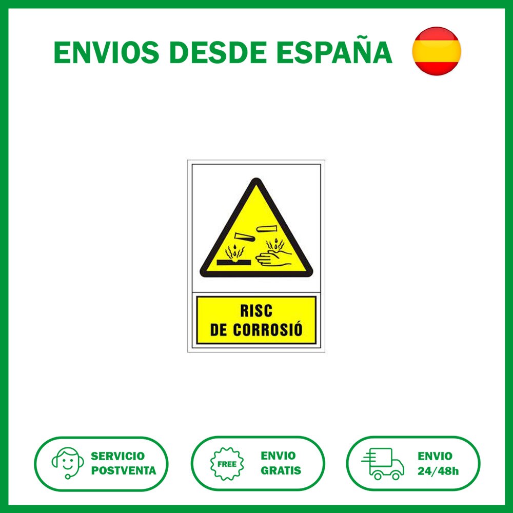 Senyal gran d advertència risc de corrosió. Señalización de seguridad obras de la SYS.