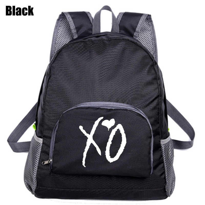 Moda carino zaino stampato borsa da studente pieghevole all&#39;aperto zaino leggero a spalla borse Casual da viaggio impermeabili Unisex: Black