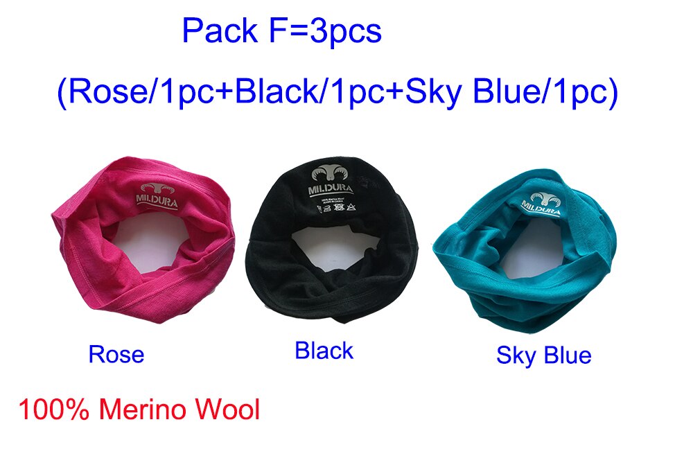 100% Merino Wool Neck Gaiter Lightweigh 3-Pack Women Men 100% Merino Wool Neck Gatier Ring Wrap Wicking Warm Wool Cover& Scarf: Pack F