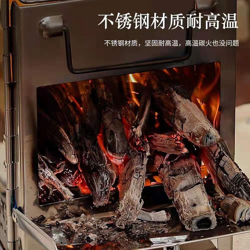 Mini Outdoor Firewood Stove Portable Camping Picnic BBQ Travel Folding Stainless Steel Wood Stove Charcoal Cooking Grill Stove