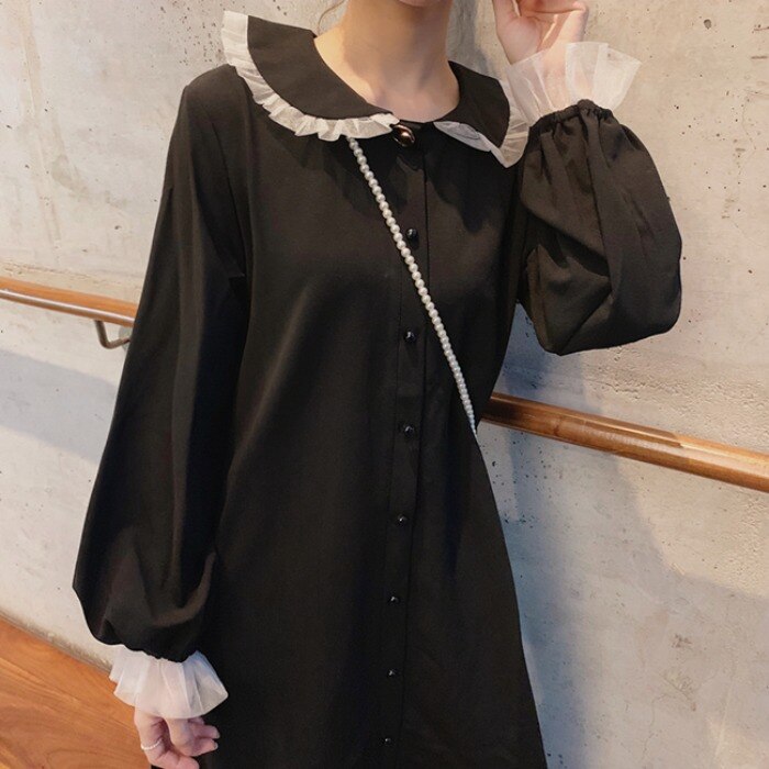 Zomer Japanse School Uniform Meisje Cartoon Black Sailor Kraag Jurken Schooluniform Meisjes Preppy Leuke Longsleeve Casual Jurk