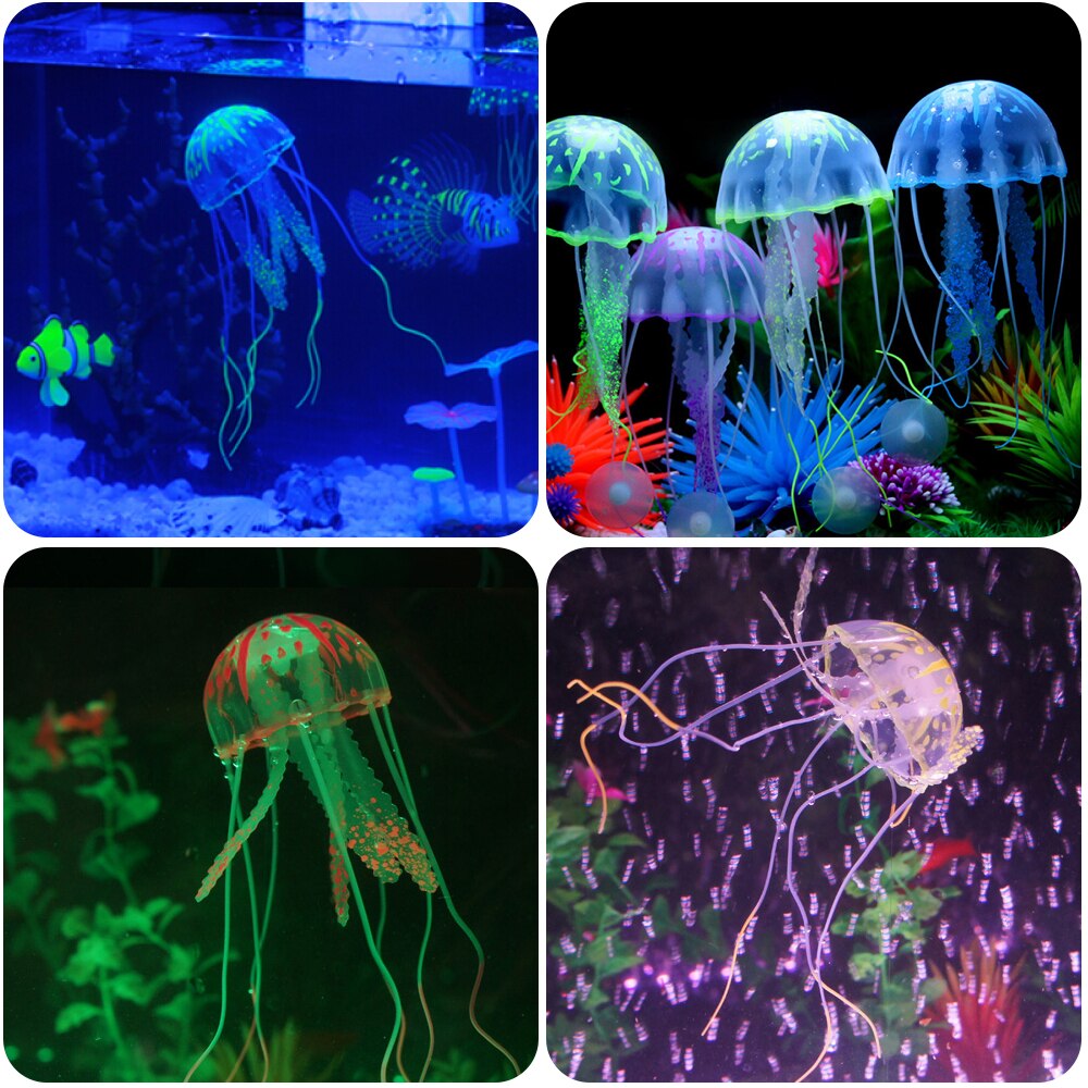 Glowing Effect Artificial Jellyfish Fish Tank Aquarium Decoration Mini Submarine Ornament Underwater Pet Decor