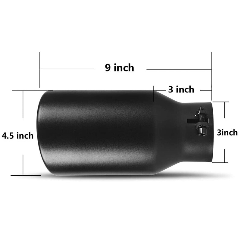 3 Inch Inlet Black Exhaust Tip 3 x 4.5 x 9 Black Paint Finish Stainless Steel Material Exhaust Tip Bolt-on Installation
