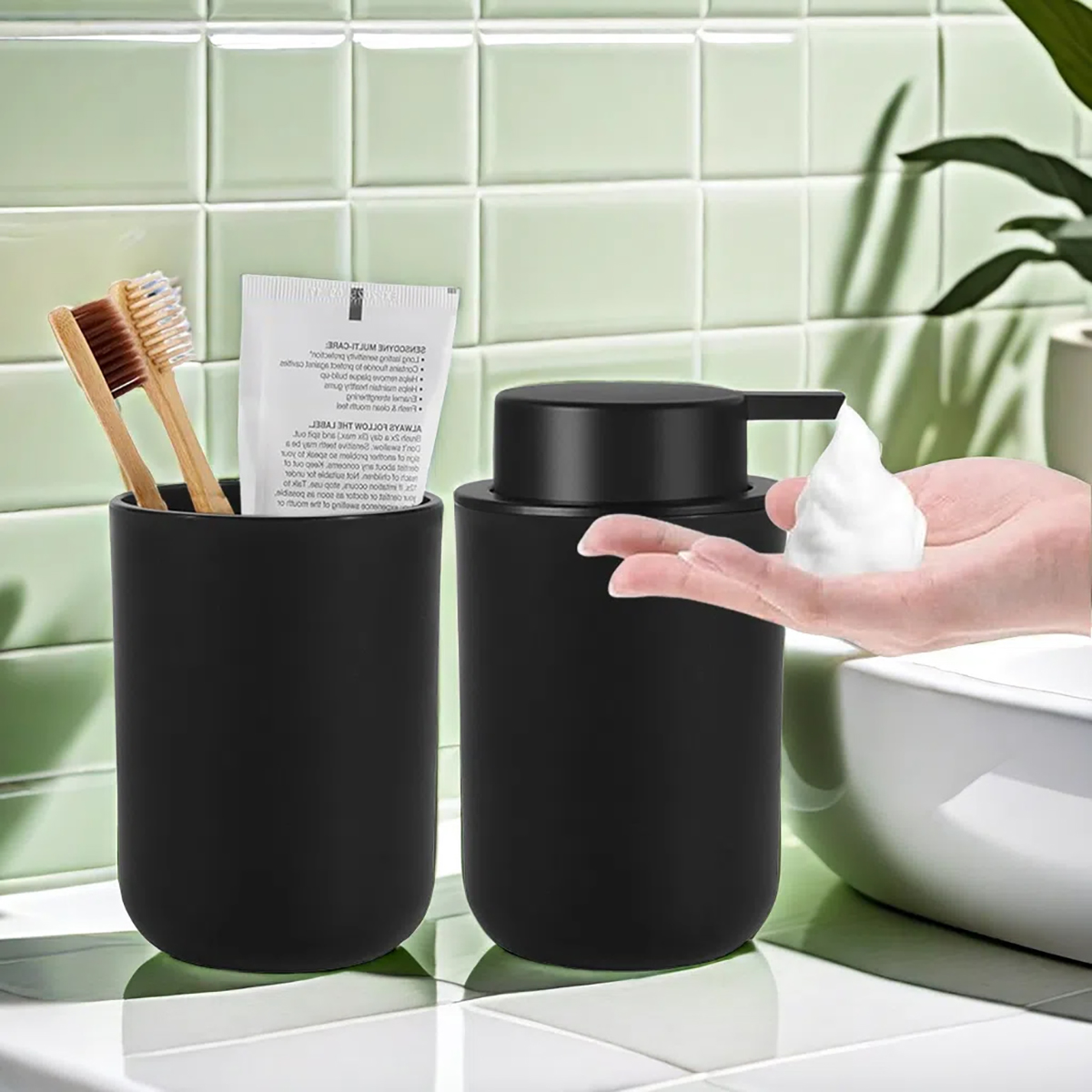 Schaumseifenspender mit Mundwasserbecher, Badezimmer, nachfüllbar, schäumende Handseife, Lotion, Flaschen, Küche, Hände und Spülmittel