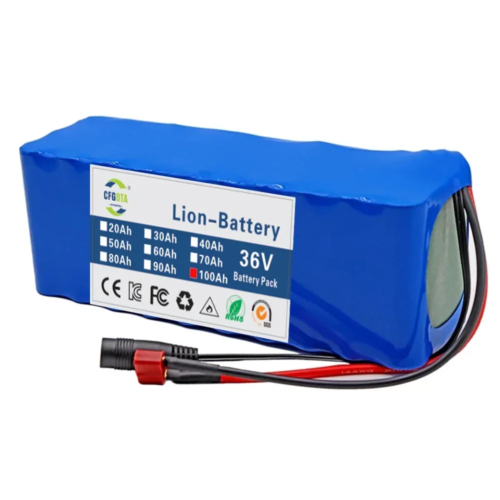 36V 100ah 18650 Batterij 10S 3P 100000Mah Ingebouwde 15a Bms, 250W-500W Batterij + 42V 2a Oplader