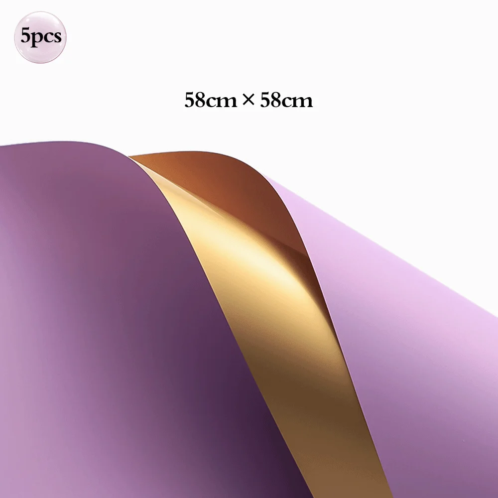 5pcs Bouquet Flower Wrapping Papers Golden Edge Ribbons Korean Paper for Valentine's Day Wedding Birthday Packing Decors: Red