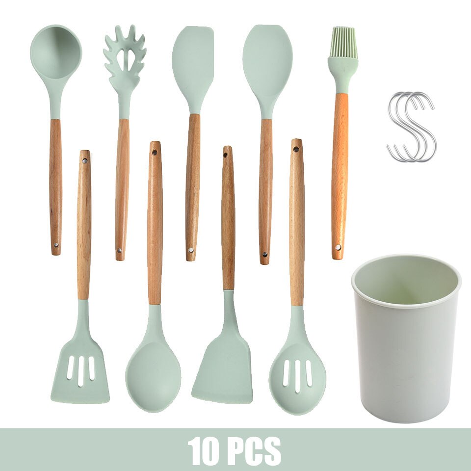 9/10/11/12PCS Kitchen Cooking Tools Set Silicone Utensils Set Turner Tongs Spatula Soup Spoon Non-stick Shovel Oil Brush: 10PCS