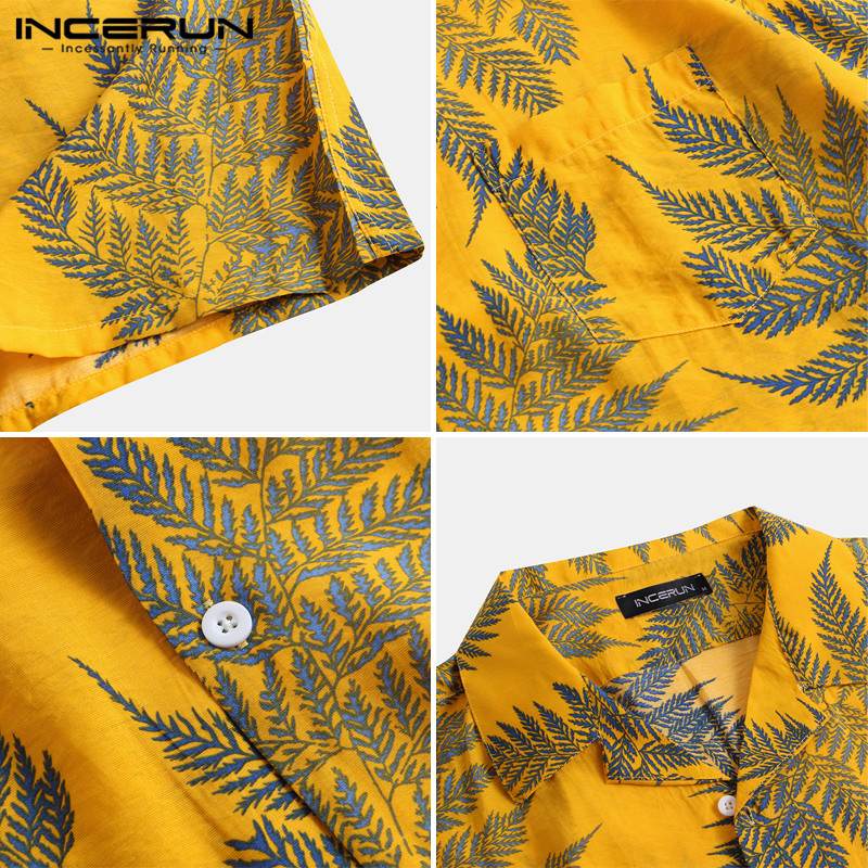 Utskrift män hawaiisk skjorta tropisk kortärmad semester 2022 kavajknapp manliga strandskjortor casual streetwear camisa incerun