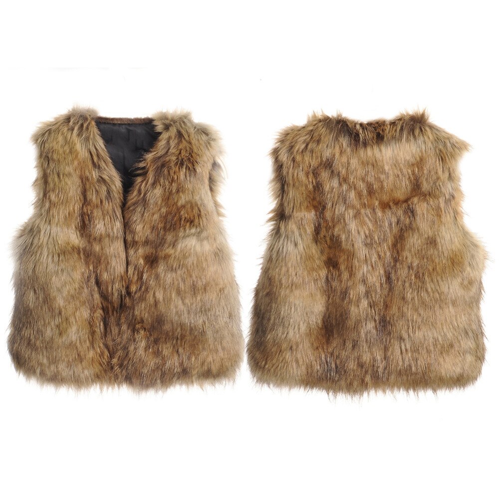 freundlicher Mädchen Faux Pelz Weste Baby Mädchen Herbst Winter Dicke Warme Lange Fuchs Pelz Kleidung Weste freundlicher Feste V-ausschnitt westen