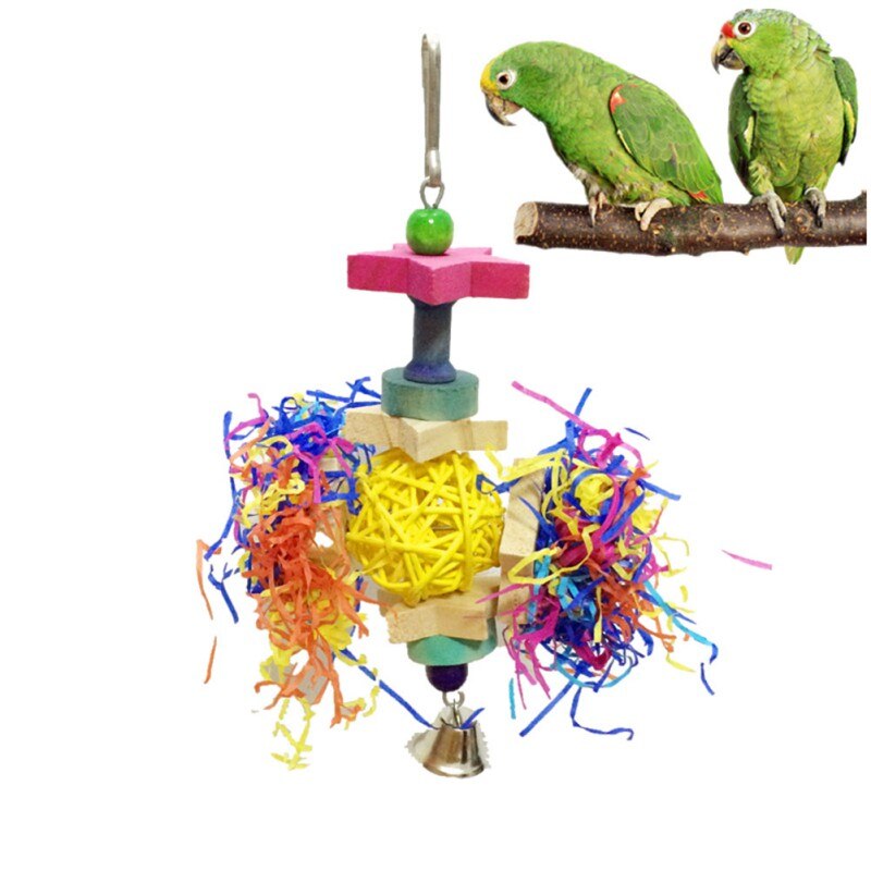 Juguetes Para aves caseras, juguetes para mascotas, loro, juguetes para masticar, estrella de cinco puntas, Bola de ratán Natural, juguete, jaula para pájaros, suministros de decoración de Color al azar: Default Title
