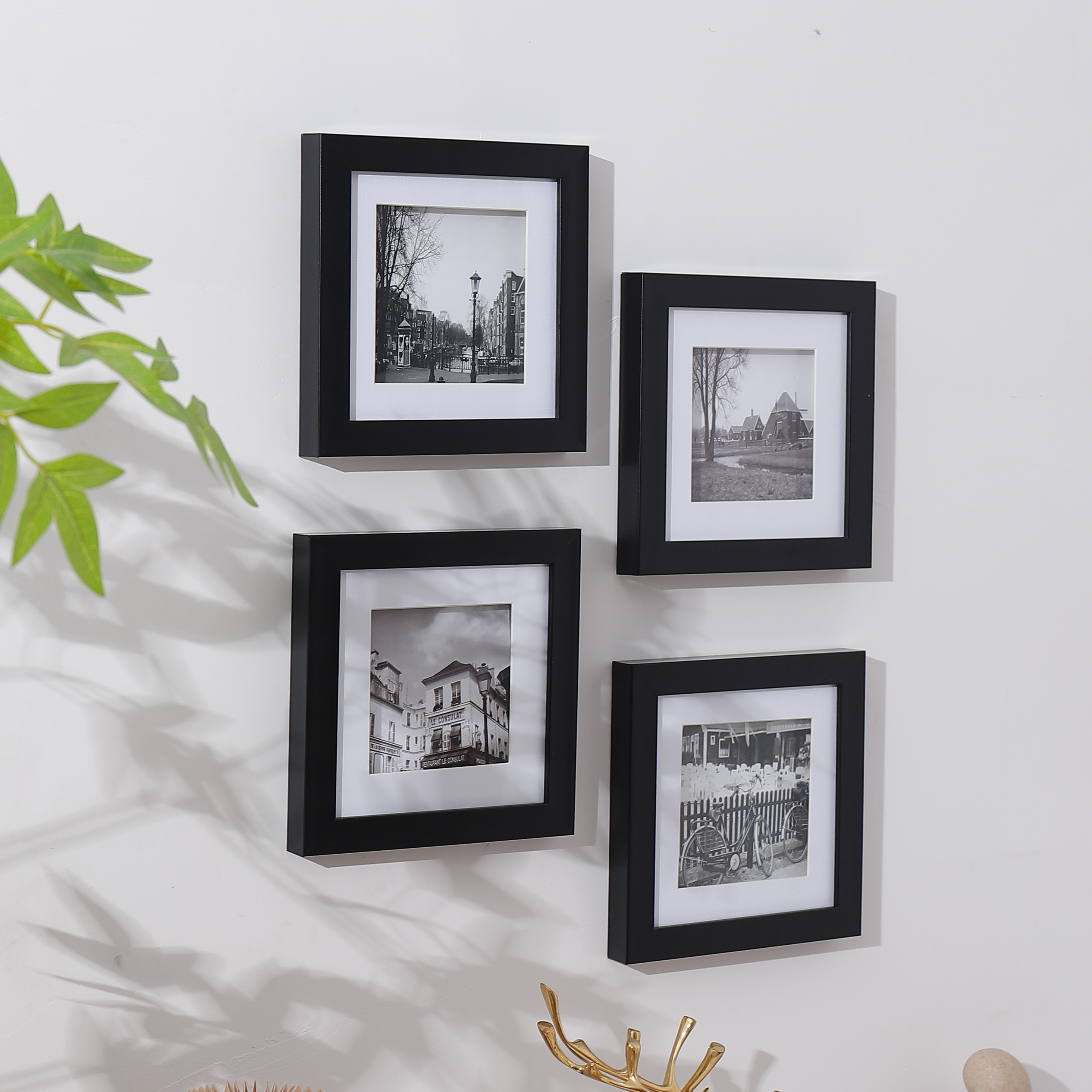 Marco de fotos de papel de plástico negro cuadrado, marco de fotos integrado de 4x4 pulgadas, pared de oficina en casa, sala de estar, bar, cafetería, imagen colgante, 1 unidad