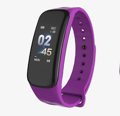 Smart band Blood pressure measure Color OLED Screen C1 plus Fitness tracker Heart rate monitor Waterproof Smartband Watch Sport: Purple