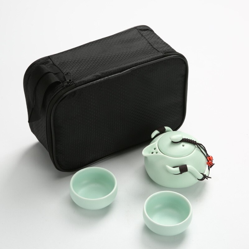 Chinese Tea Travel Tea Set Kung Fu Tea Set Ceramic Portable Teapot Porcelain Teaset Gaiwan Tea Cups of Tea Ceremony Tea Tool: Green 3Pcs Bag