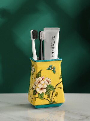 Ceramics Bathroom Set Liquid Soap Dish Toothbrush Holder/Rack Lover Gargle Cup Dental Jar Flowers &amp; Bird Pastoral Style: Toothbrush Holder 3