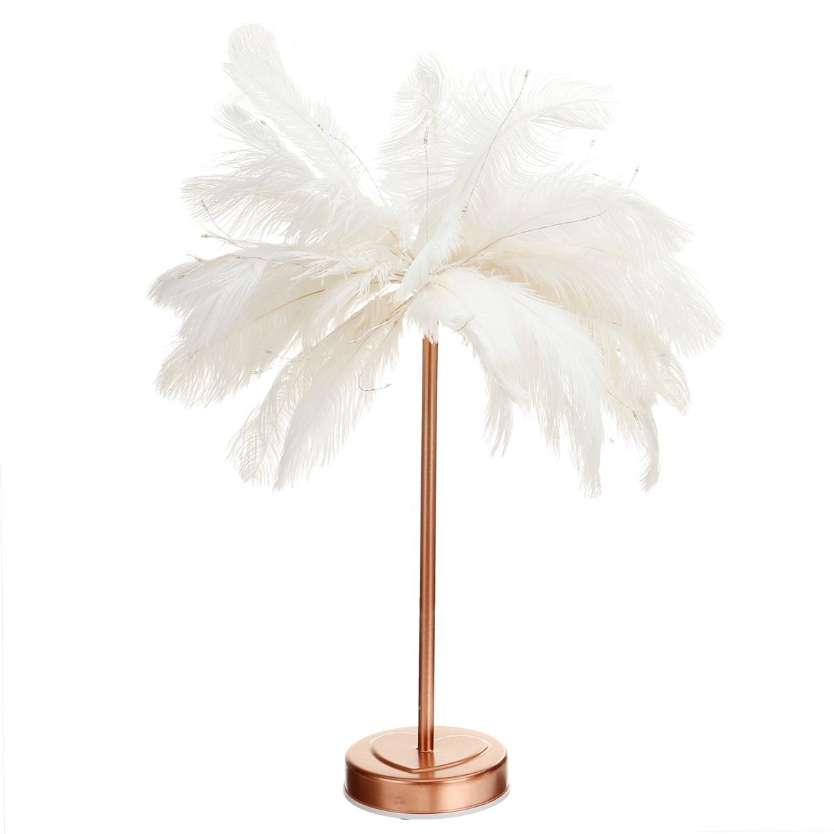 LED Feather Table Lamp Warm White Light Tree Lamp with Remote Control Feather Lampshade Wedding Decorative Lights Birthday