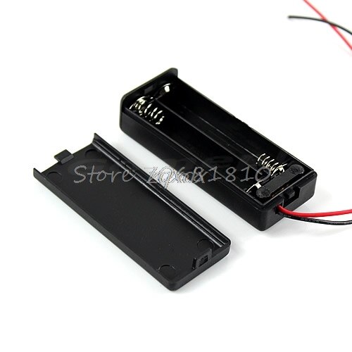Hard Plastic Opslag Houder Case Box Voor 2 X Aaa Batterij Met Draad Zwart Z07