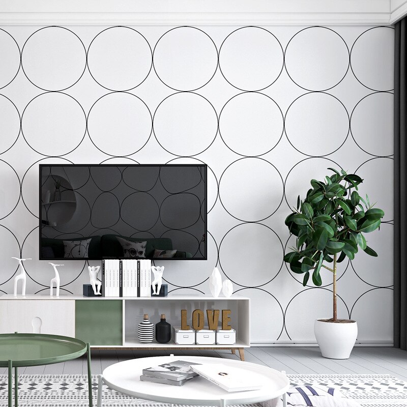Northern European Style Wallpaper Artistic Geometric round Plaid Ins Female Harajuku Style Japanese-Style Guest Room Background