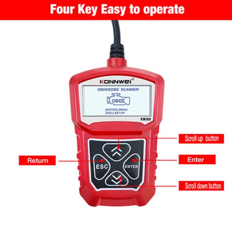 KONNWEI KW309 OBDII Auto escáner de diagnóstico de coche herramienta OBDII/2 Código lector EOBD máquina de escaneo 7 idiomas Auto OBDII escáner