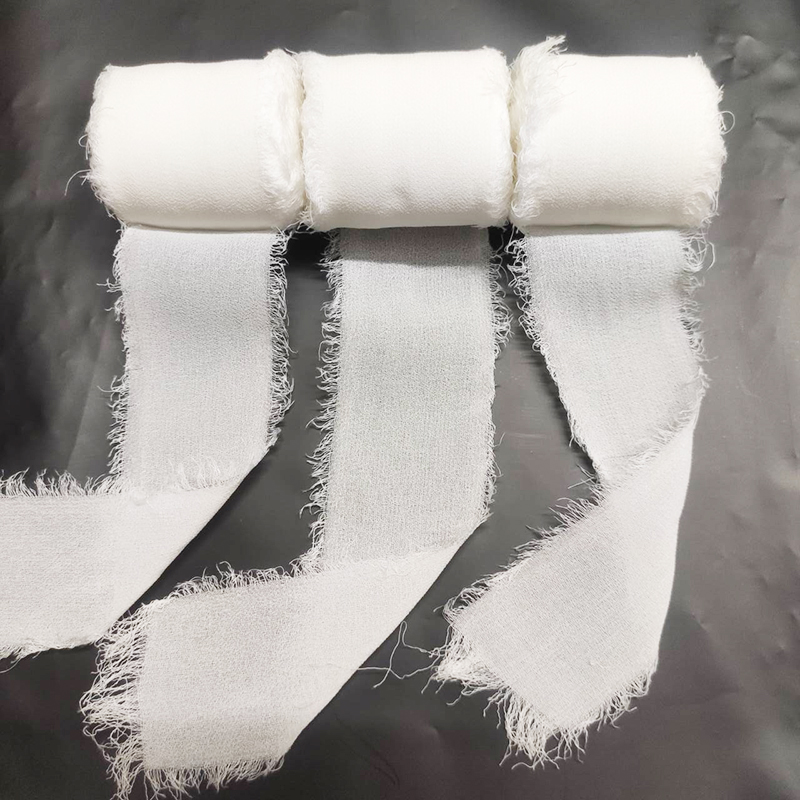 3 Rollen staubiges blaues Chiffonband, Hochzeitseinladungen, handgefertigtes Fransenband, DIY-Blumenstrauß-Schleifenband, Geburtstagsgeschenkverpackung: Weiß