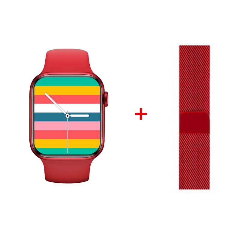 Original IWO AK76 Smart Uhr PK W26 Frauen Männer Spiele SmartWatch Bluetooth Anruf Herz Rate 1,75 Zoll Remote Kamera Für android IOS: red add steel