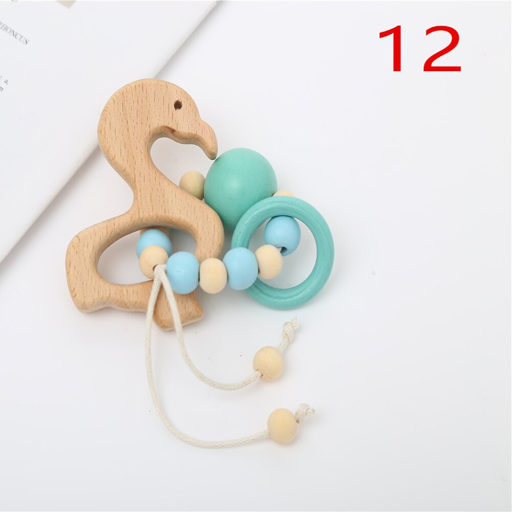 1Pc Hout Armband Dier Vormige Baby Organische Houten Siliconen Kralen Baby Molaire Speelgoed Voor Kids