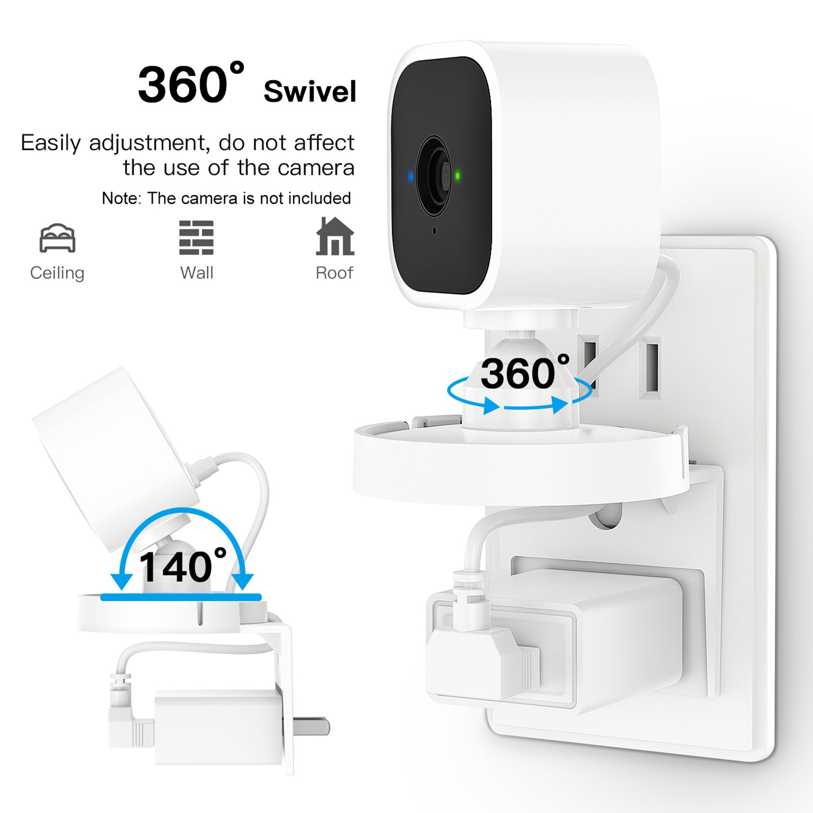 2 Pack Protect Outlet Wall Mount Bracket 360 Degree Swivel AC Outlet Wall Plug Mount Stand Holder Bracket for Blink Mini(US)