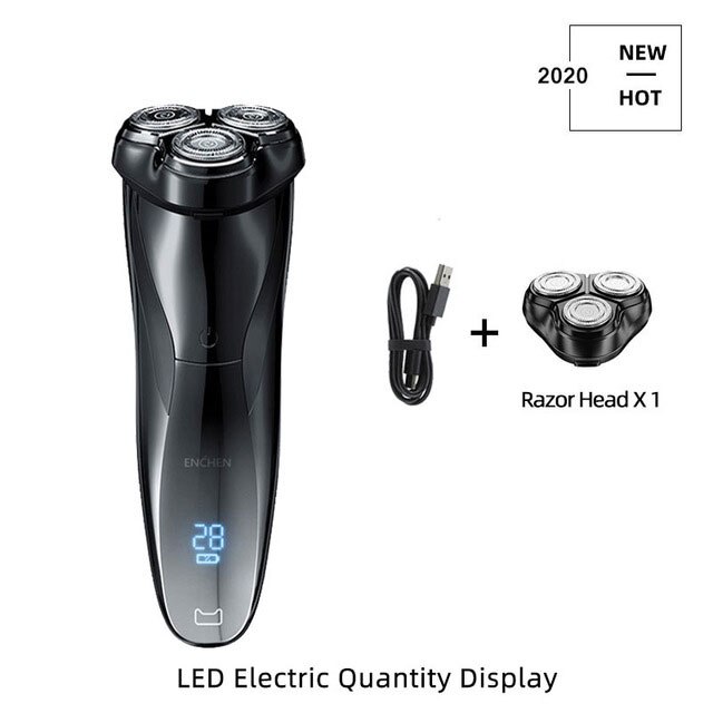 Enchen Electric Shaver Men's Razor Beard Machine LED display Portable Dry Wet Beard Trimmer Rechargeable 3 head shaving machine: Blackstone 3 set1