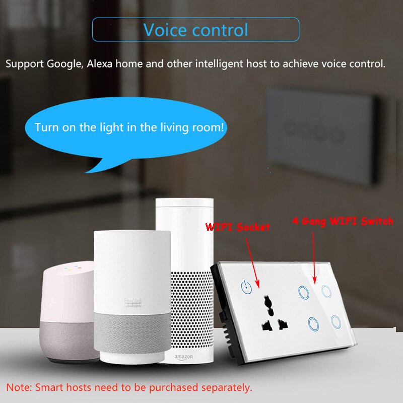 ASEER NEUE UK WIFI Buchse mit 4 Gang WIFI Schalter 600 W, WIFI Intelligente Steckdose 16A, kompatibel alexa, google assistent