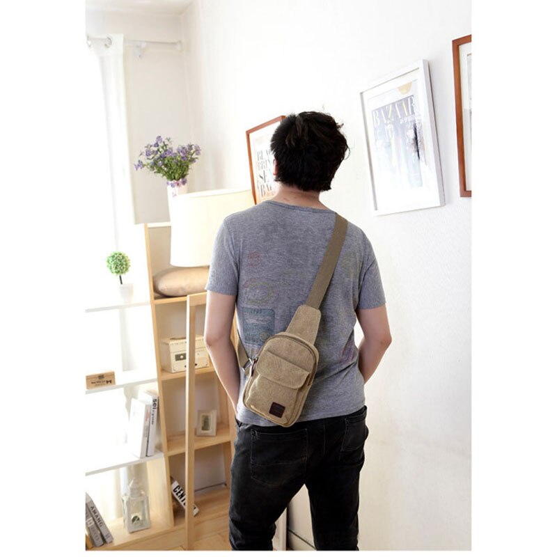 Small Chest Sling Bag Travel Hiking Cross Body Messenger Shoulder Casual Solid Canvas Bag Handbag