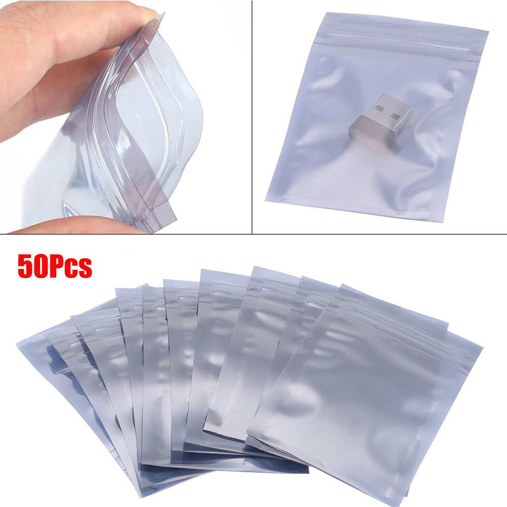 50pcs Aluminum Antistatic Bag Resealable Anti Static Ziplock Bags Pouch for Electronic Pouches Anti Static Package Mylar Bags
