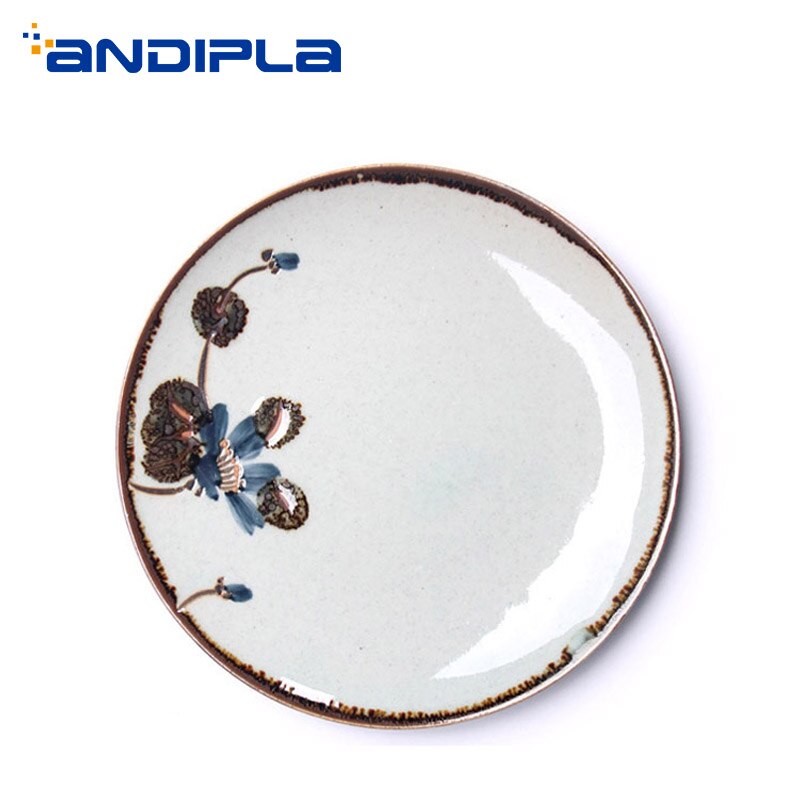 Japanse Stijl Keramische Plaat Hand Beschilderd Bloemmotief Spaghetti Omelet Plaat Schotel Thuis Vintage Servies Taart Ronde Schotel