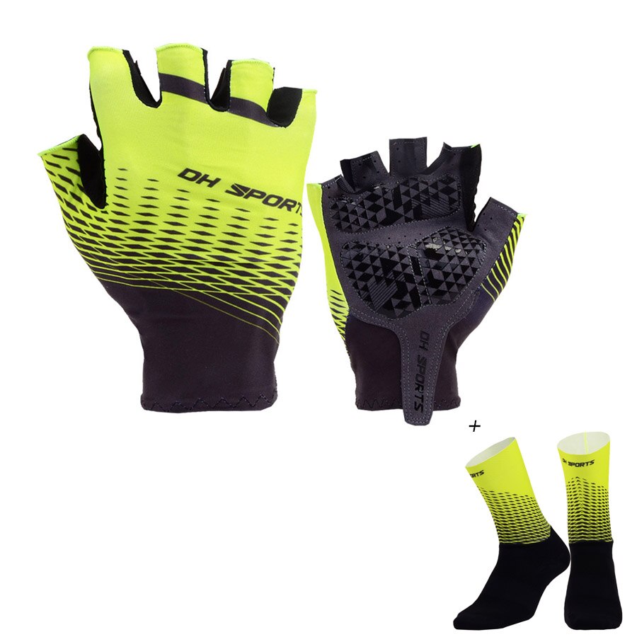 Neue Anti Unterhose Gel Pad Fahrrad Handschuhe mit Socken Kurz halb Finger Radfahren Handschuhe Atmungsaktive draussen-Sport Männer Fahrräder Handschuhe: Grün / XL