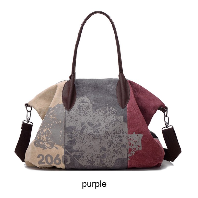 Bolso grande Casual para mujer, bolsos de lona, bolsos de hombro, bolso grande, bandolera, bolso de compras para mujer: Púrpura