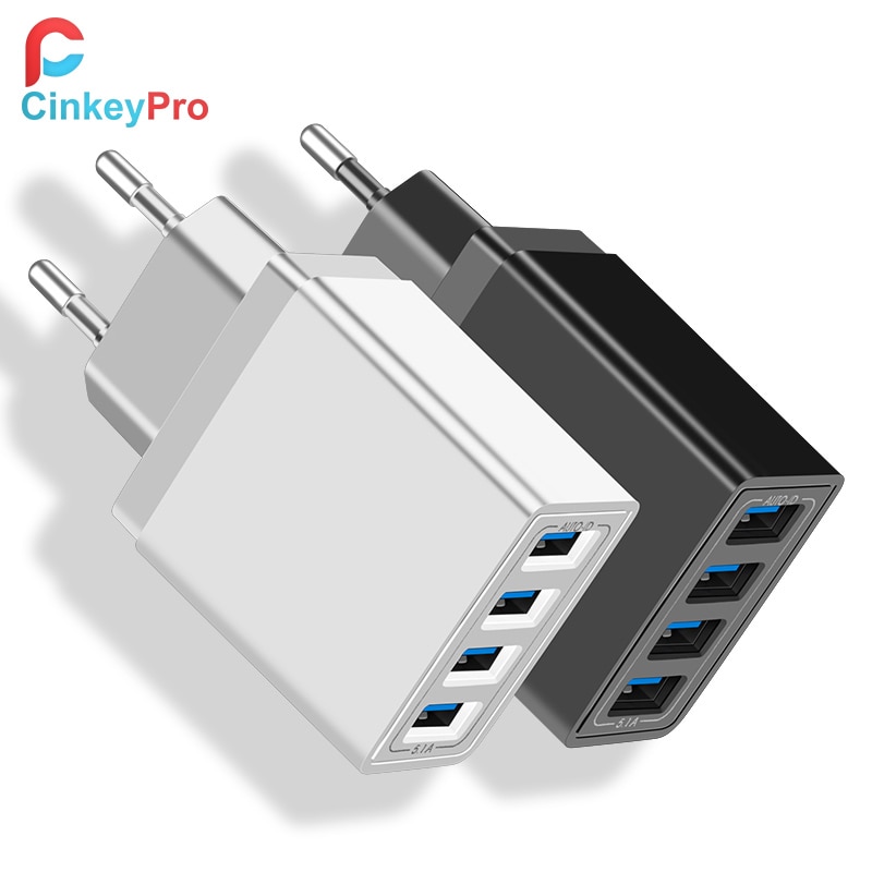 CinkeyPro-cargador USB de 4 puertos para iPhone, Samsung, XiaoMi, 5V/3,4a, adaptador de pared de carga rápida Universal para teléfono móvil