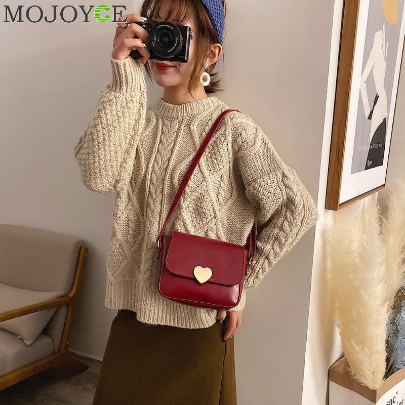 Moda de couro do plutônio ombro saco do mensageiro das mulheres cor sólida crossbody satchel sacos retro metal amor fivela pequenas bolsas