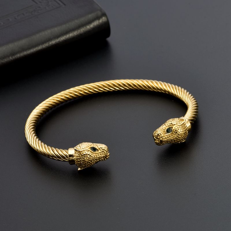 Leopard Head Stainless Steel Open Men Women Cuff Bangles Trendy Mesh Surface Chain Link Bracelets Pulsera