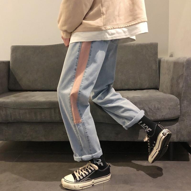 Men Jeans Autumn Male Bottoms Patchwork Outwear Straight Oversize 3XL Korean Trendy Ulzzang Chic Ins All-match Daily
