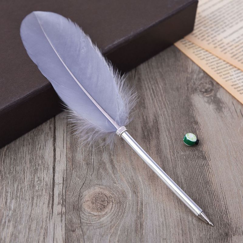 1pc Multicolour Feather Pens Guest Signing Business Ball Pen Paint By Number Pen Wedding Reception Quill AAA0361: Grey