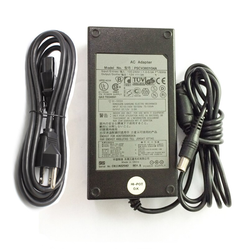Moniteur LCD 12V, avec adaptateur secteur, utilisé pour Samsung AD-3612S SAD03612A-UV