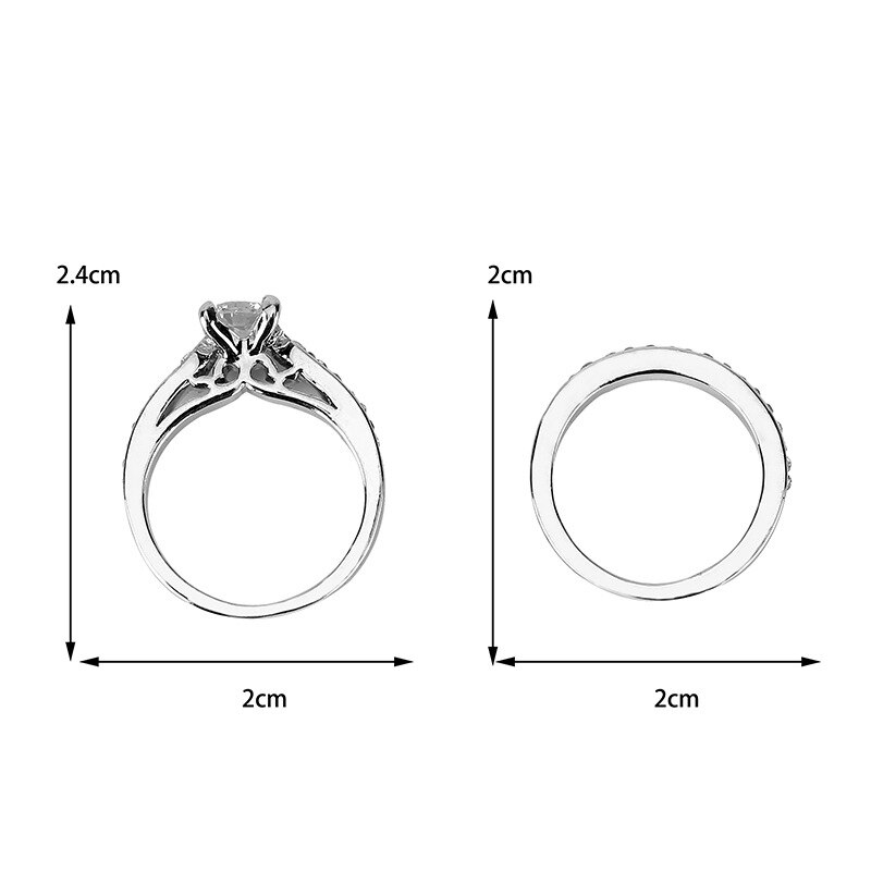 2pcs Diamond Couple Ring Set Silver Zircon Inlaid Simple Couple Jewelry Valentine's Day Couple Souvenir