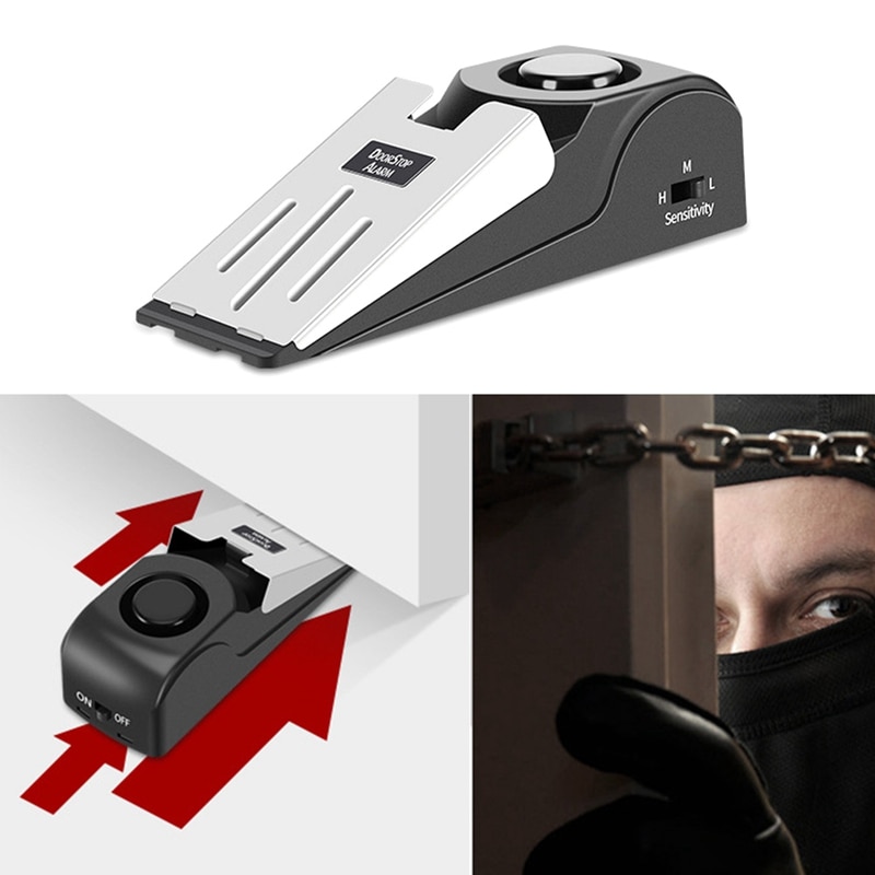 Mini Wireless Vibration Alarm Door Stop Alarm For Home Wedge Shaped Stopper Alert Security System Block Blocking System